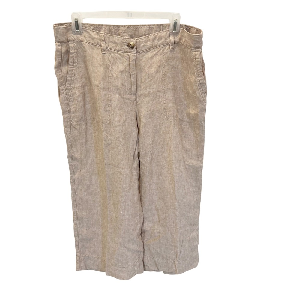 J. Jill Love Linen Tan Wide Leg Cropped Pants Womens Medium Petite Lagenlook